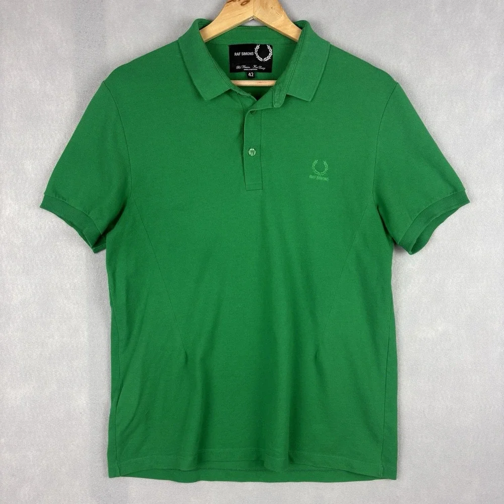 Raf Simons x Fred Perry Polo Shirt Men's 42 Medium Green Slim Fit Casual Preppy